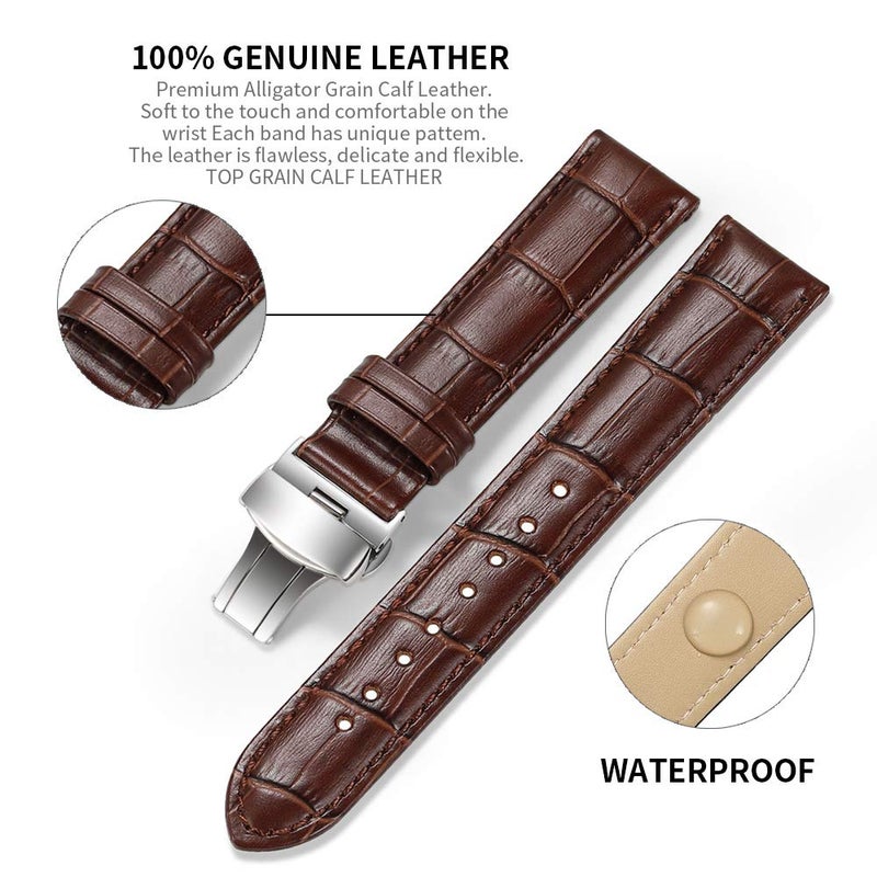 iStrap Leather Watch band -Alligator Grain Embossed Pattern Calfskin Replacement Strap-Stainless Steel Deployment Buckle with Push Buttons-Bracelet for Men Women-18mm 19mm 20mm 21mm 22mm 24mm - Image 4